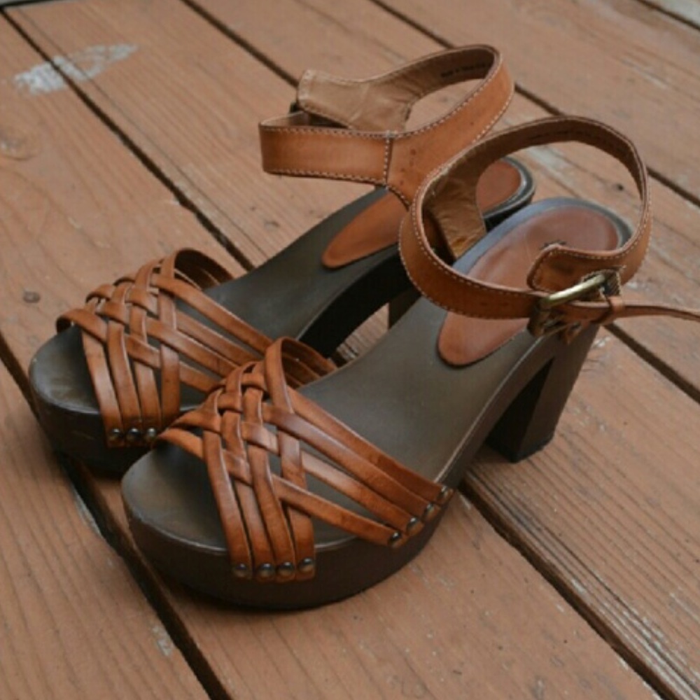 H&M Cognac Platform Sandals Heels Sz 38